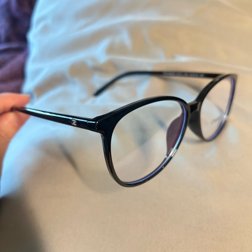 CHANEL Black Round Acetate Pantos Optical Glasses